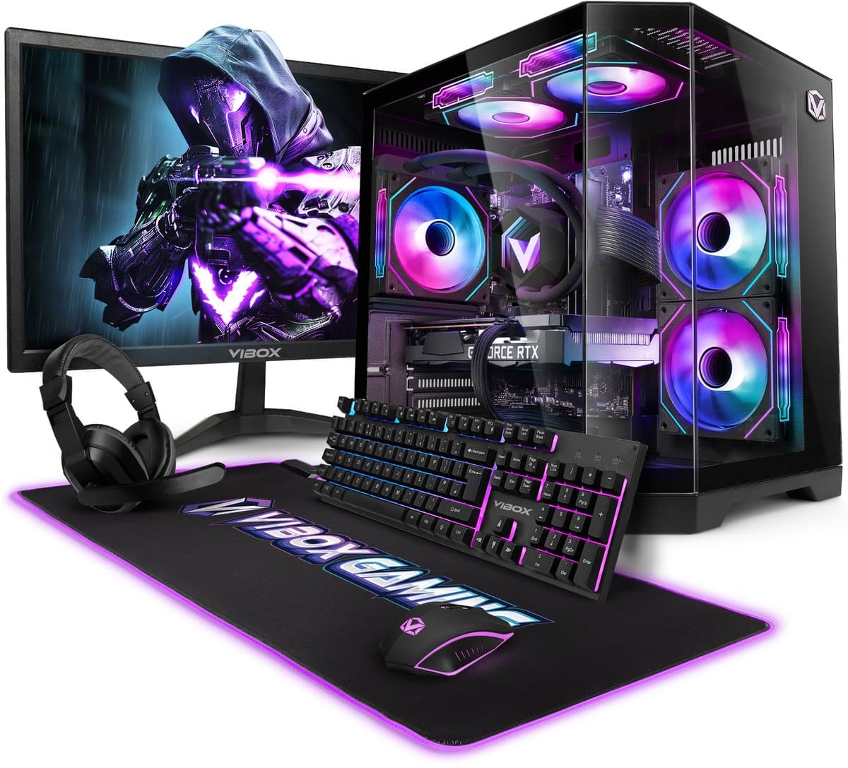 Vibox Gaming PC Set - Ryzen 7 5700X - RTX 3050 - 16GB RAM - 500GB SSD - Windows 11 - WiFi 6 + Bluetooth 5.4 - 23" Monitor + Accessoires