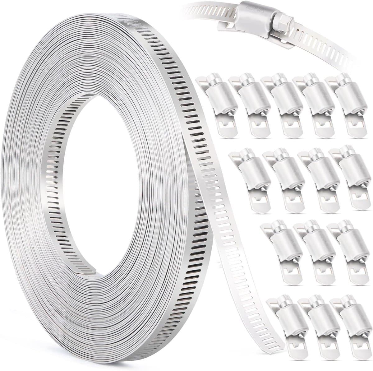 Slangklemband - Slangklemmen Kit - Bevestigen & Ophangen - Roestvrij staal - 30 FT - Zilver