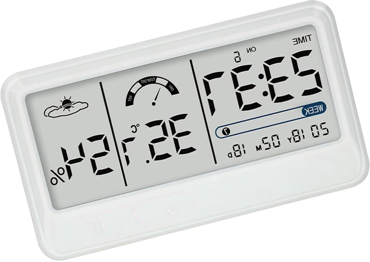 Digitale Thermometer - Vochtigheidsmeter Hygrometer - Klimaat Monitoren - Snelle Updates Alarm - 20x10 cm - Wit