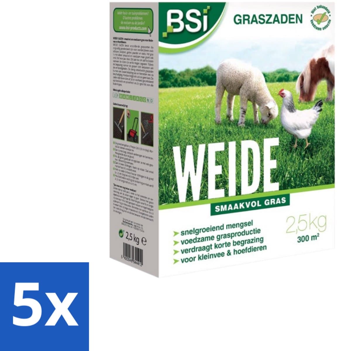 BSI – BSI – Graszaad – Weide Voedzaam & Smaakvol – 2,5 kg - Bulkverpakking - 5 stuks