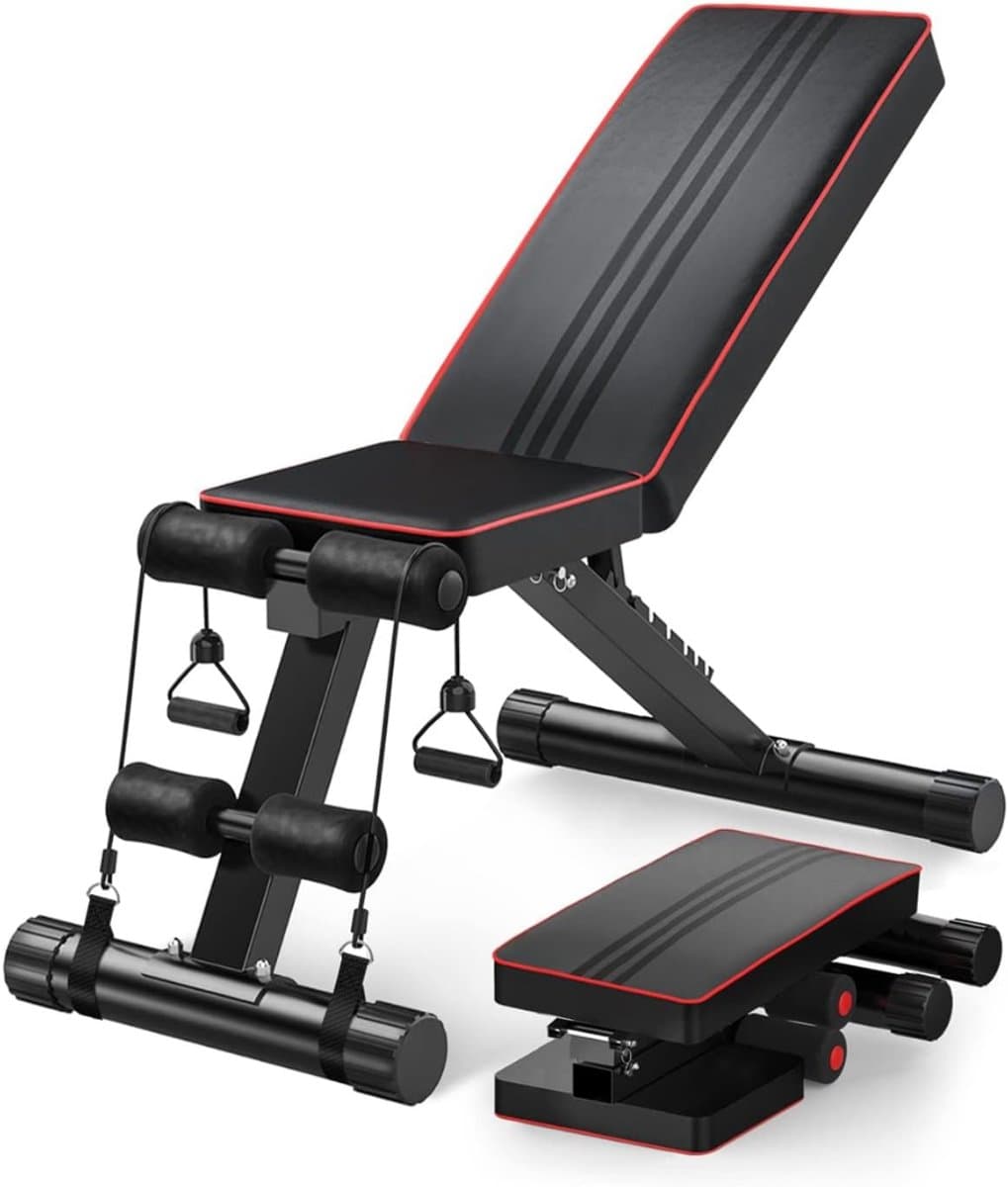 SNJY® Fitnessbank - Halterbank - Trainingsbank - Tot 300KG - Verstelbaar en Inklapbaar - 6-in-1 - Zwart