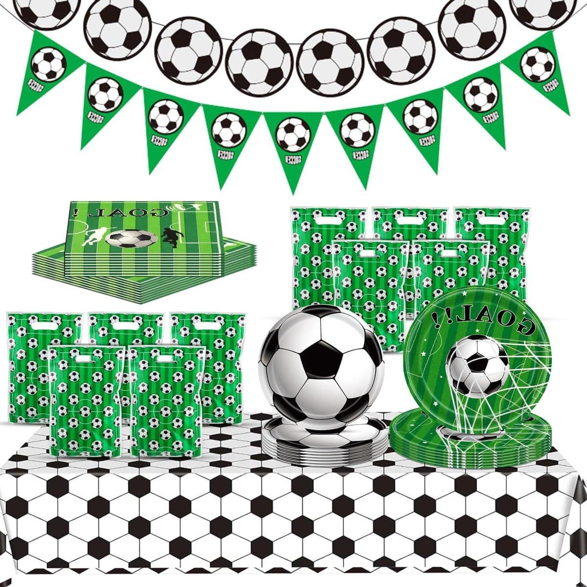 Voetbal Feestdecoratie - Verjaardag Set - Feestelijke Sfeer Creëren - Compleet Servies - 43 Delen - Groen