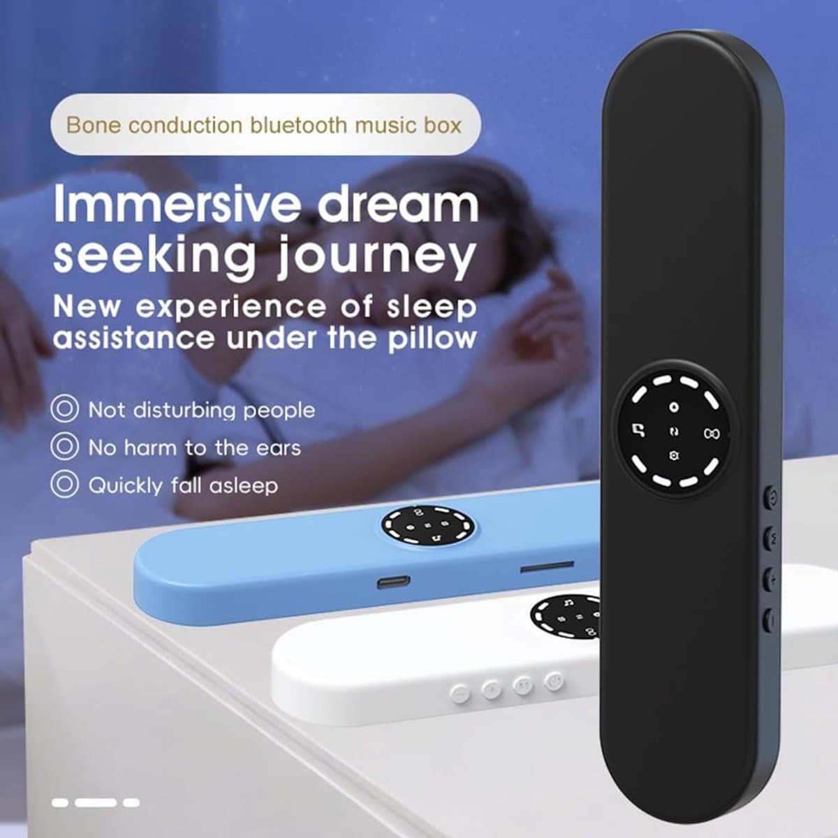 Draadloze stereo soundbar, oplaadbare Bluetooth-zakluidspreker, bone conduction-luidspreker voor onder het kussen, witte ruis.