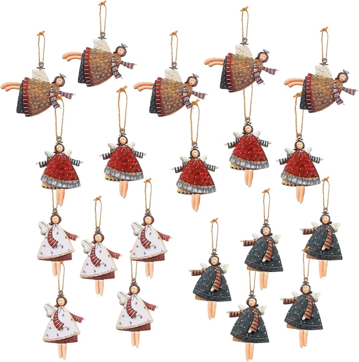 Set van 20 Houten Kerstboomdecoraties in de Vorm van Engelen - Perfecte Versiering voor je Kerstboom en Feestdagen