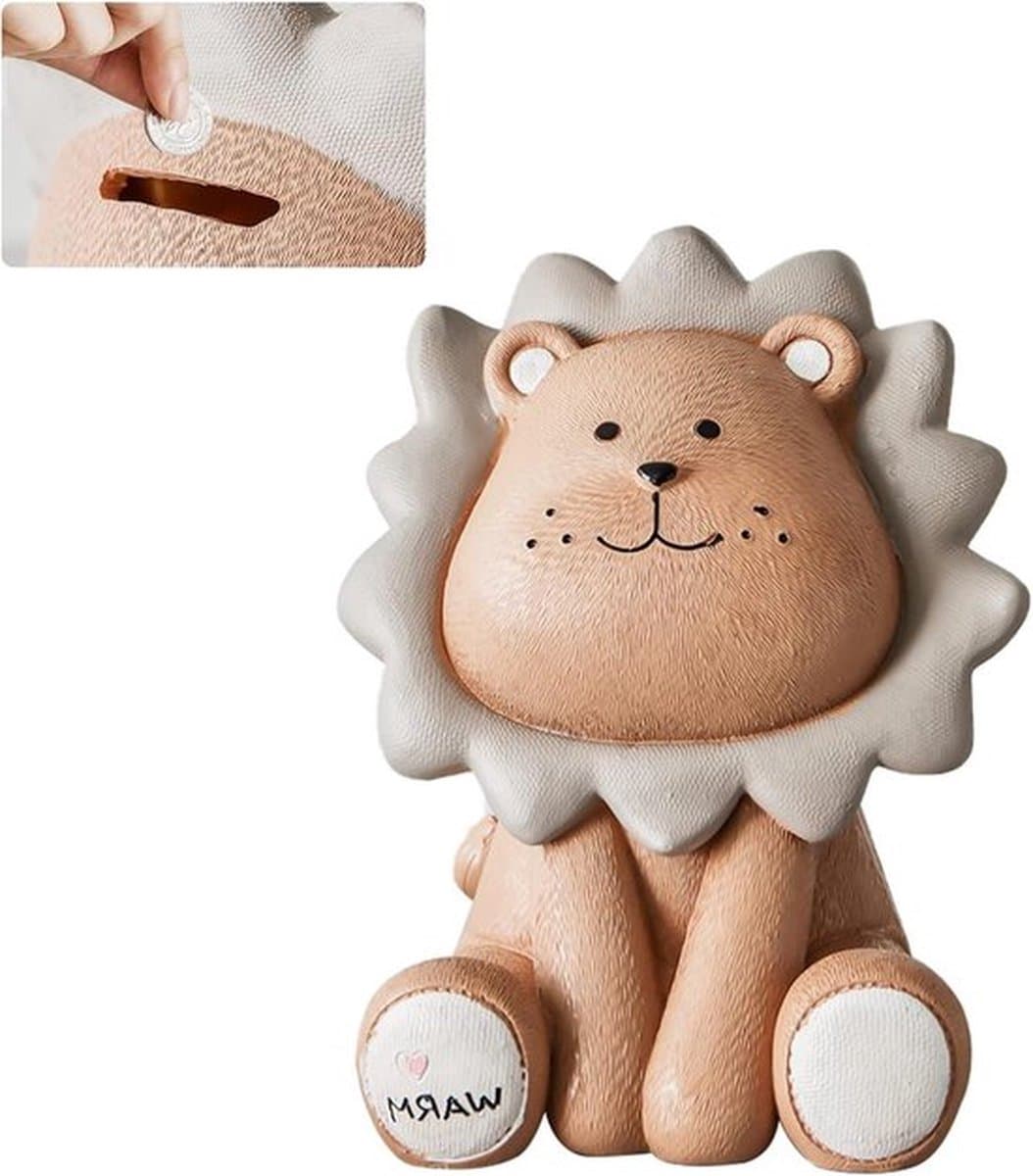 Spaarpot Kinderen - Spaarvarken Leeuw - Herbruikbare Spaarpot voor Munten of Notities - Slaapkamer-Woonkamer-Tafel - Bruin