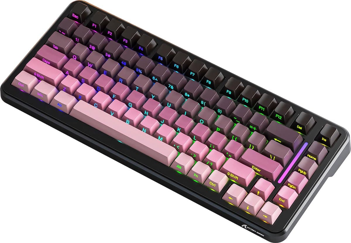 ATTACK SHARK M86PRO - Draadloze Mechanisch Gaming Toetsenbord - RGB Light Strip - Side Printed PBT Keycaps - Gasket Mod - Wired/2.4G/Bluetooth Tri-Mode - 83keys - Blackberry