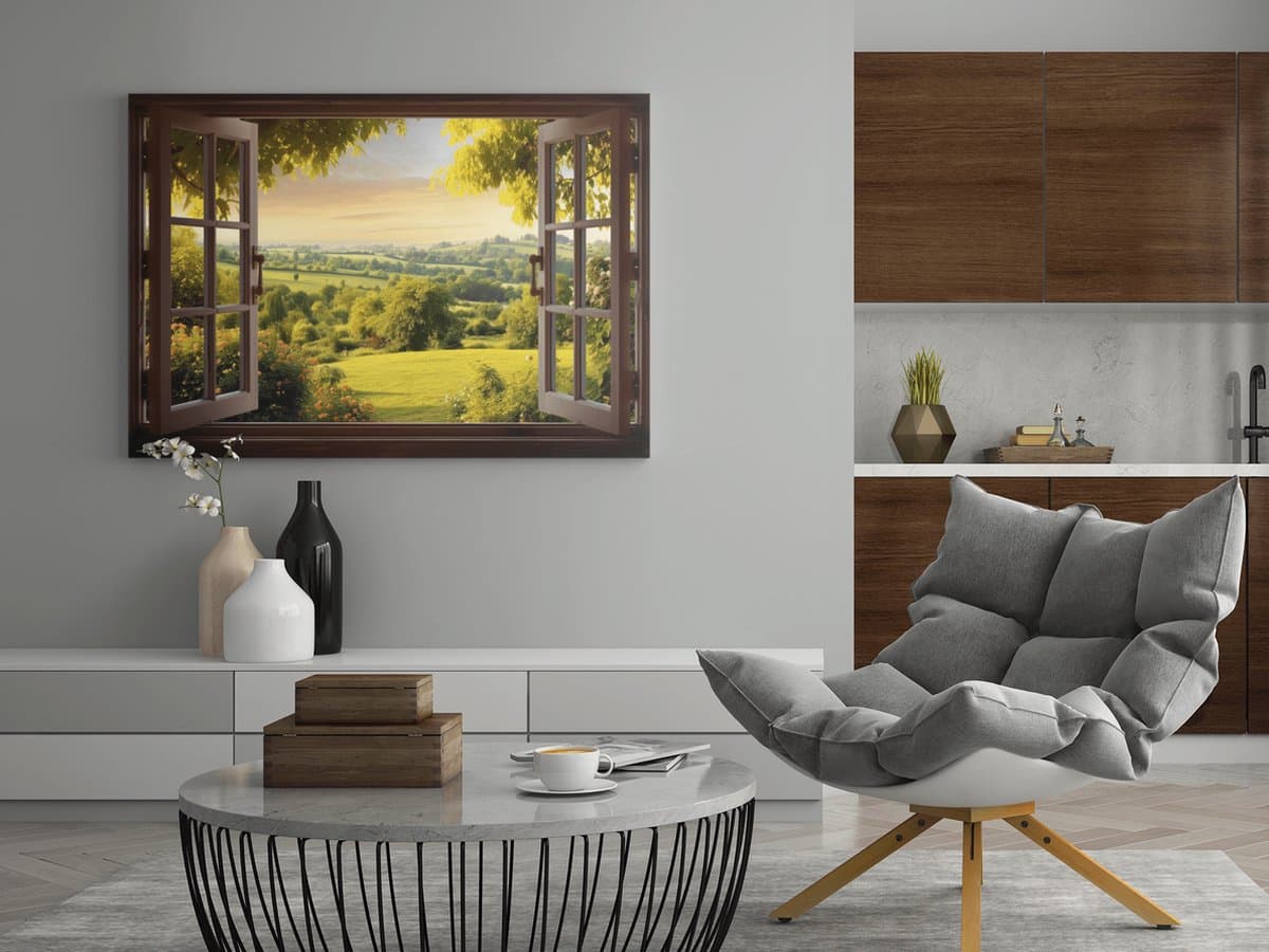 Canvas Schilderij - Landschappen - Ram me Uitzicht - 90x60x2 cm