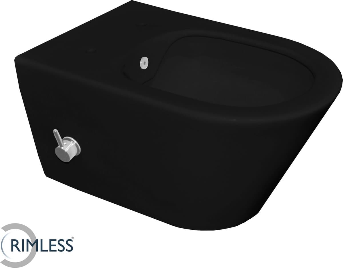 Stereo wandcloset rimless met bidetkraan koudwater mat zwart