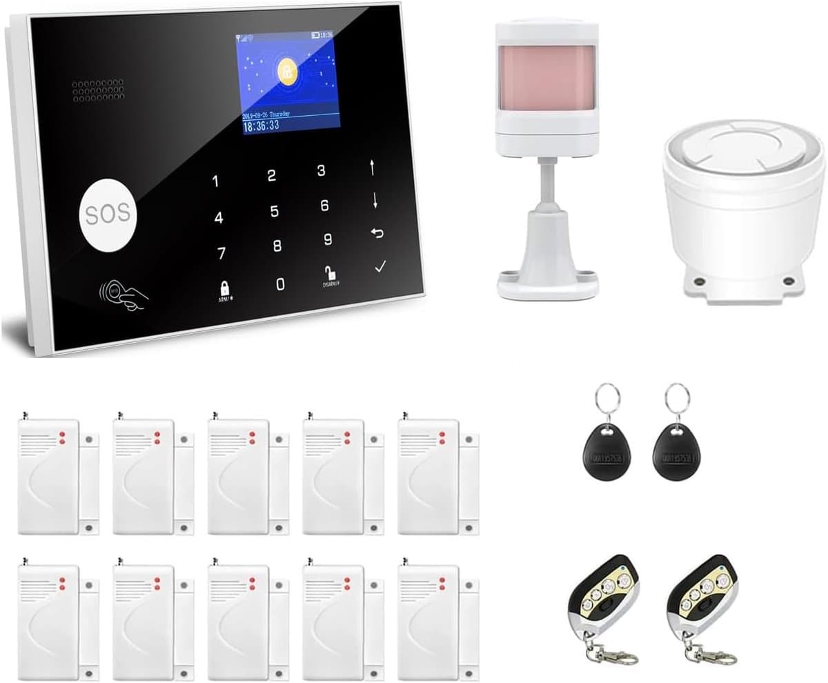 Draadloos Alarmsysteem - Beveiligingsset GSM WiFi - Huis Beveiligen - Dual Communicatie Netwerk - 17 Delige Set - Zwart