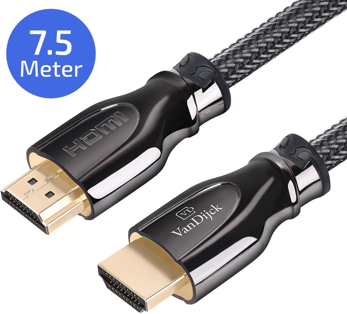 VanDijck HDMI Kabel 2.0 – 7.5 Meter – 4K 60Hz – Zwart