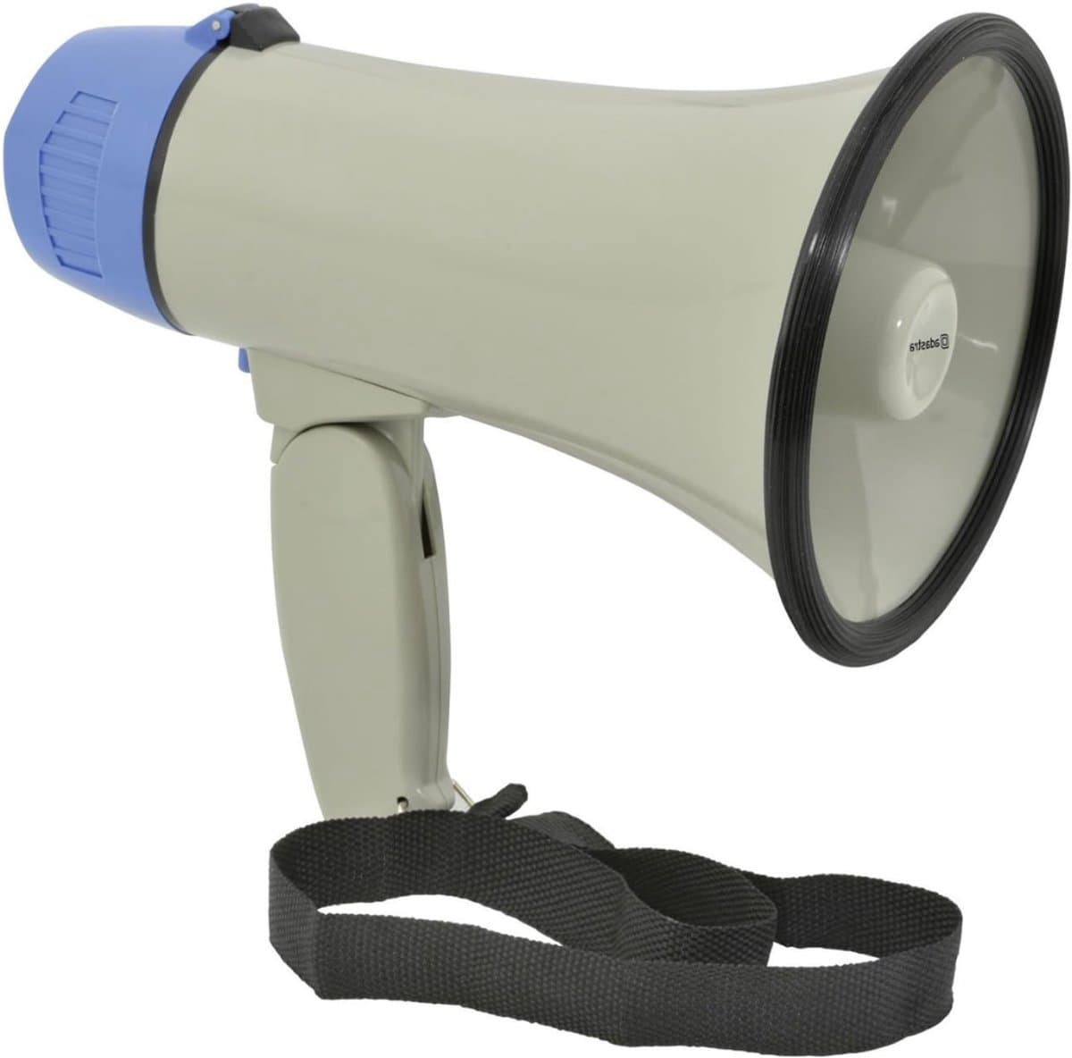 Quvo® Megafoon met Sirene – Luchthoorn Met Schouderriem – Megafoon Auto – Sirene Met Instelbaar Volume - Stemversterker - Zwart/Grijs/Blauw - 14 cm x 14 cm x 22 cm
