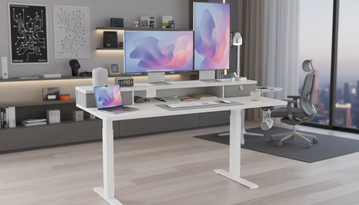 Electric Desk Casa Velluto FlexiPro 120x60 cm – Hoogteverstelbaar Zit-Sta Bureau met 2 Laden – Ergonomisch Elektrisch Bureau wit – Stabiel en Stil voor Thuiswerk en Kantoor