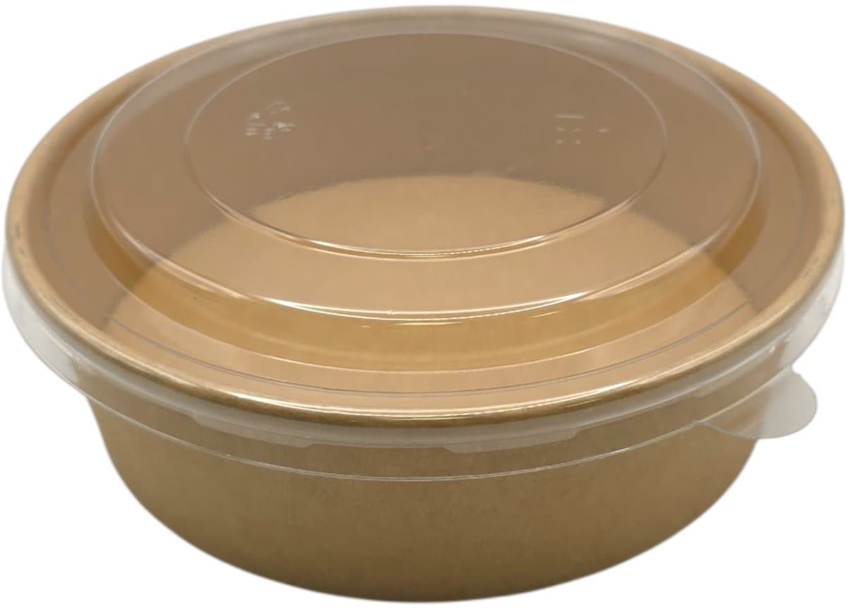 100 Stuks Kartonnen Saladebakjes met deksel - 750 ml Kraft Salade bowl - pokébowl - saladebakken met deksel - 750cc - bruin bakje - Ronde saladeschaal met deksel - 750ml - lunchbox - rond bakje - bakje - bakjes met deksel - takeaway bakjes