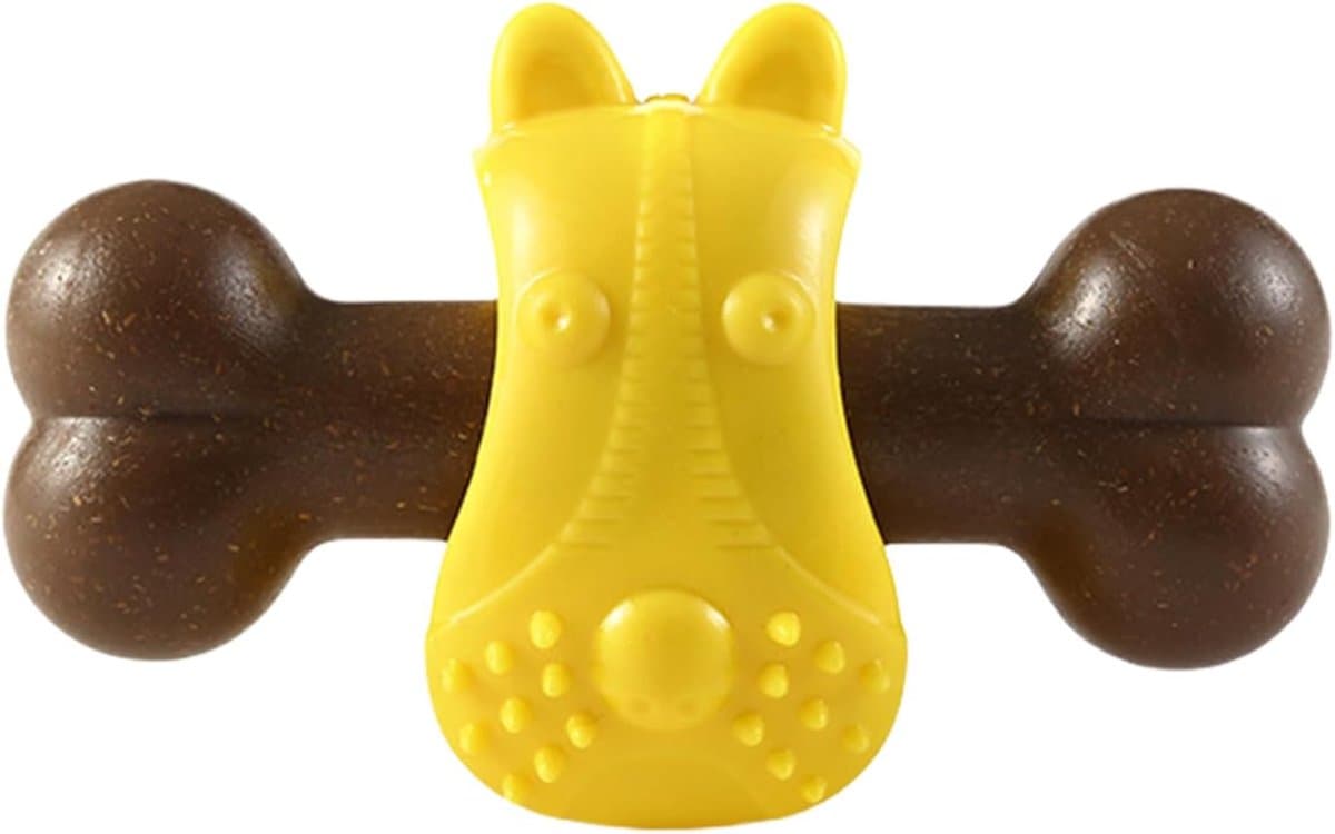 Hondenspeelgoed Kauwbot - Interactief Voederbal - Tandverzorging Hond - Duurzaam Natuurrubber - 15 x 9.5 cm - Geel