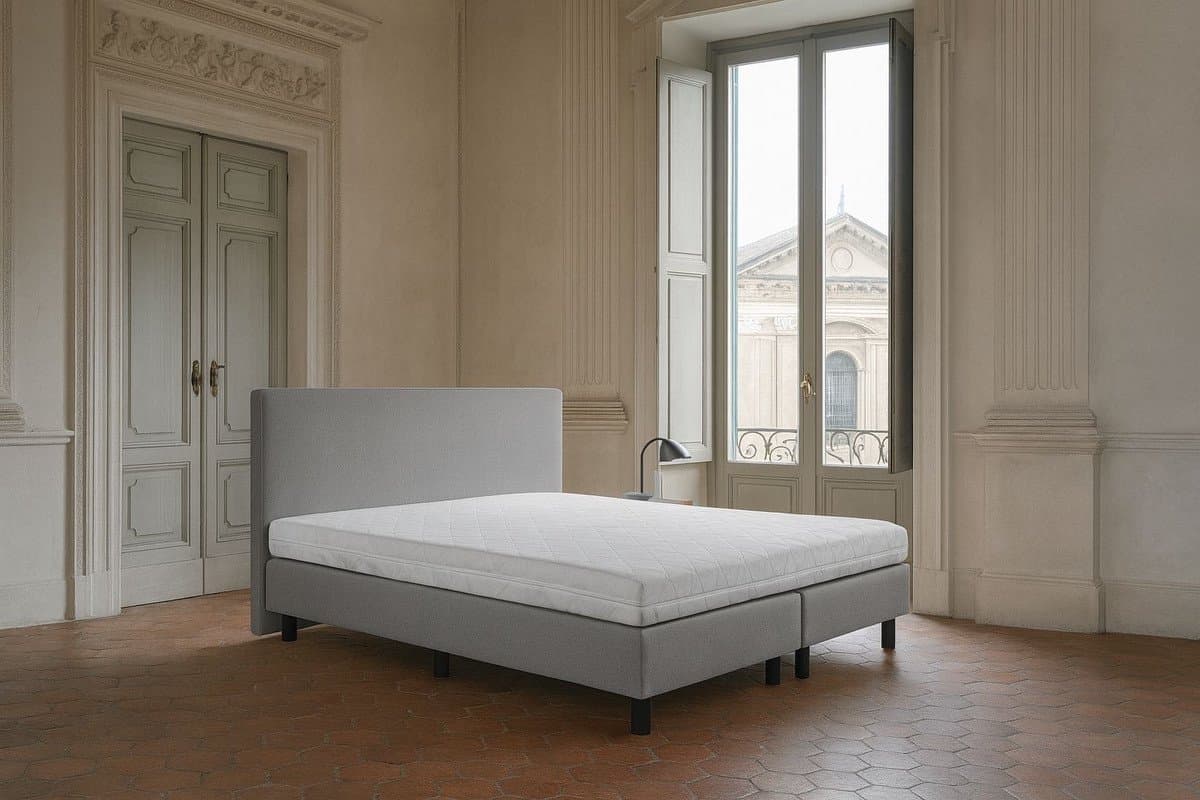 Boxspring Vendita vlak 180x190 cm Luxe Pocketvering Stof grijs Gratis 2x Hoofdkussens