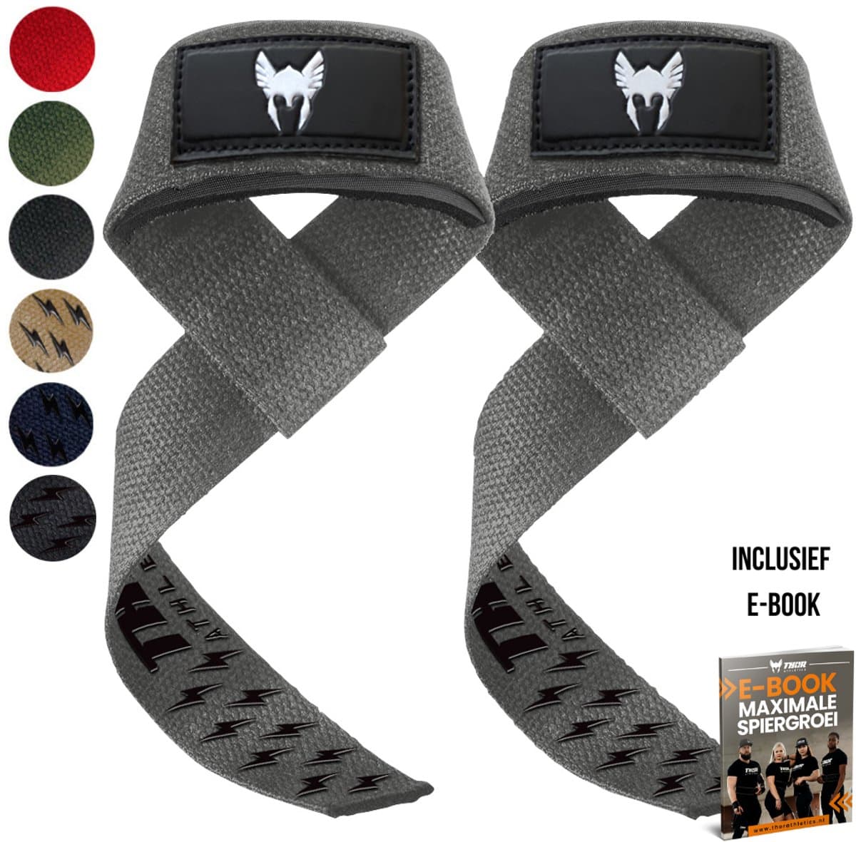Thor Athletics Lifting Straps - Extra Grip - Krachttraining Accessoires - Powerlifting Straps - Deadlift Straps - Grijs - Inclusief E-Book - One Size