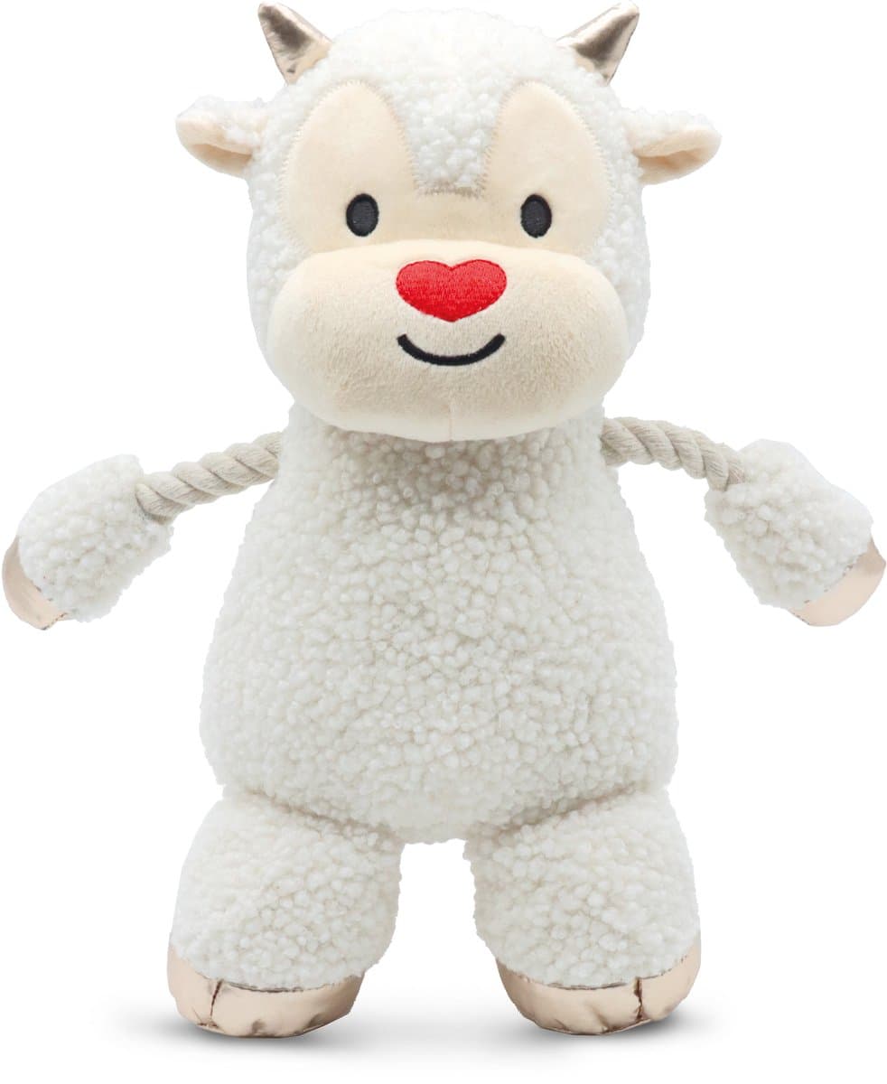 Croci Xmas little ram hondenspeeltje van pluche met touw en pieper 33 cm