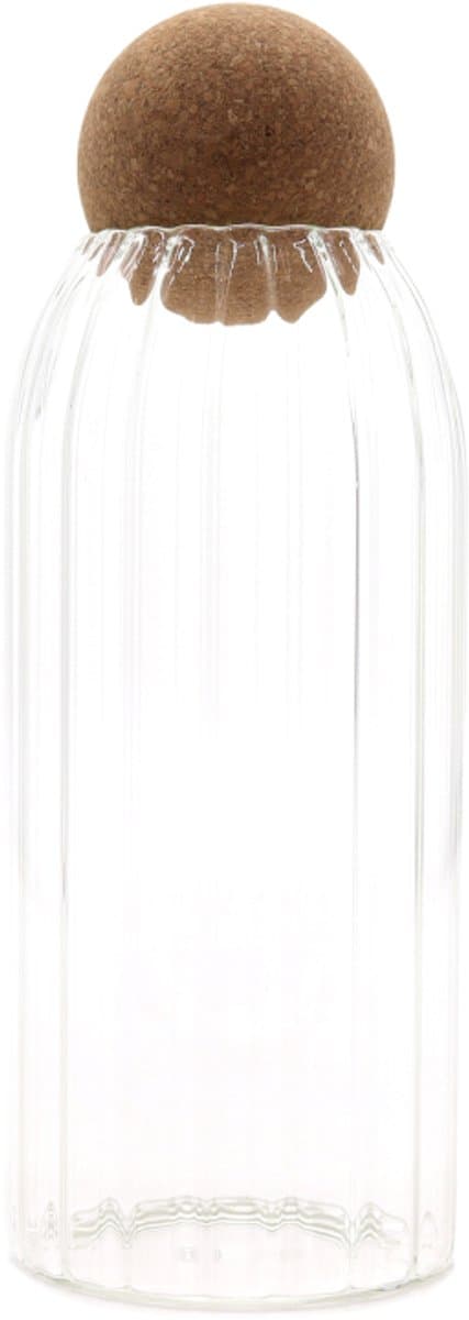 Cottage Kurkballetje Glazen Pot - Geribbeld - 20cm