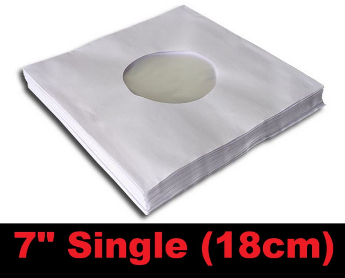 100 Stuks Single binnenhoezen (7", 18.00cm) wit papier + antistatische bescherming (80gr papier, GOEDE KWALITEIT) - hoezen singles, inner sleeves, binnenhoes met plastic folie, platenhoezen, hoesjes, vinyl platen, 45t, 7 inch