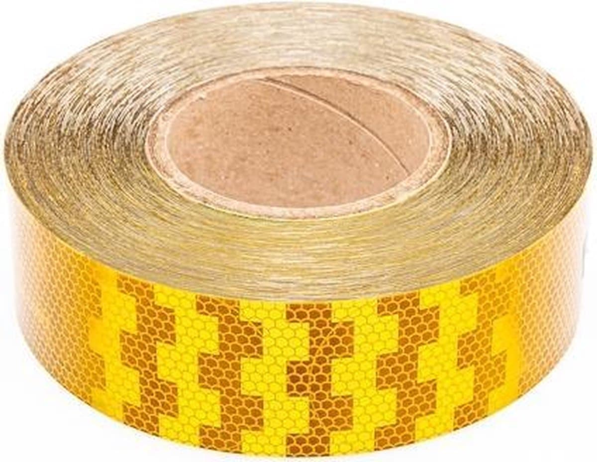 50 meter reflecterende tape voor harde ondergrond - oranje/geel