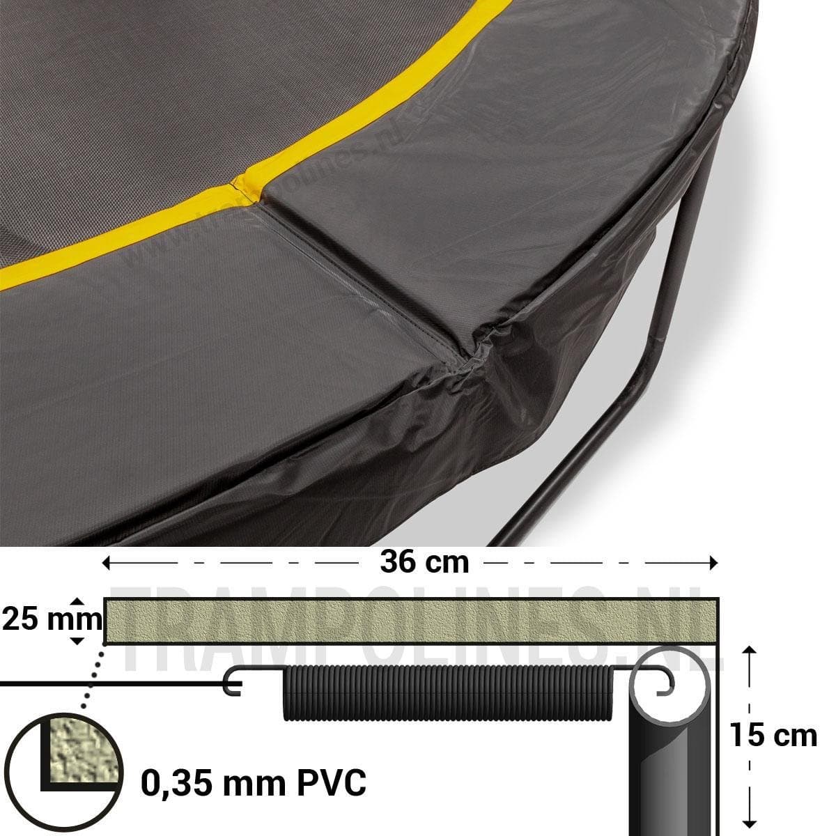 Magic Jump Trampoline Beschermrand 300 - 305 cm Zwart - Ronde trampoline rand - Extra breed randkussen
