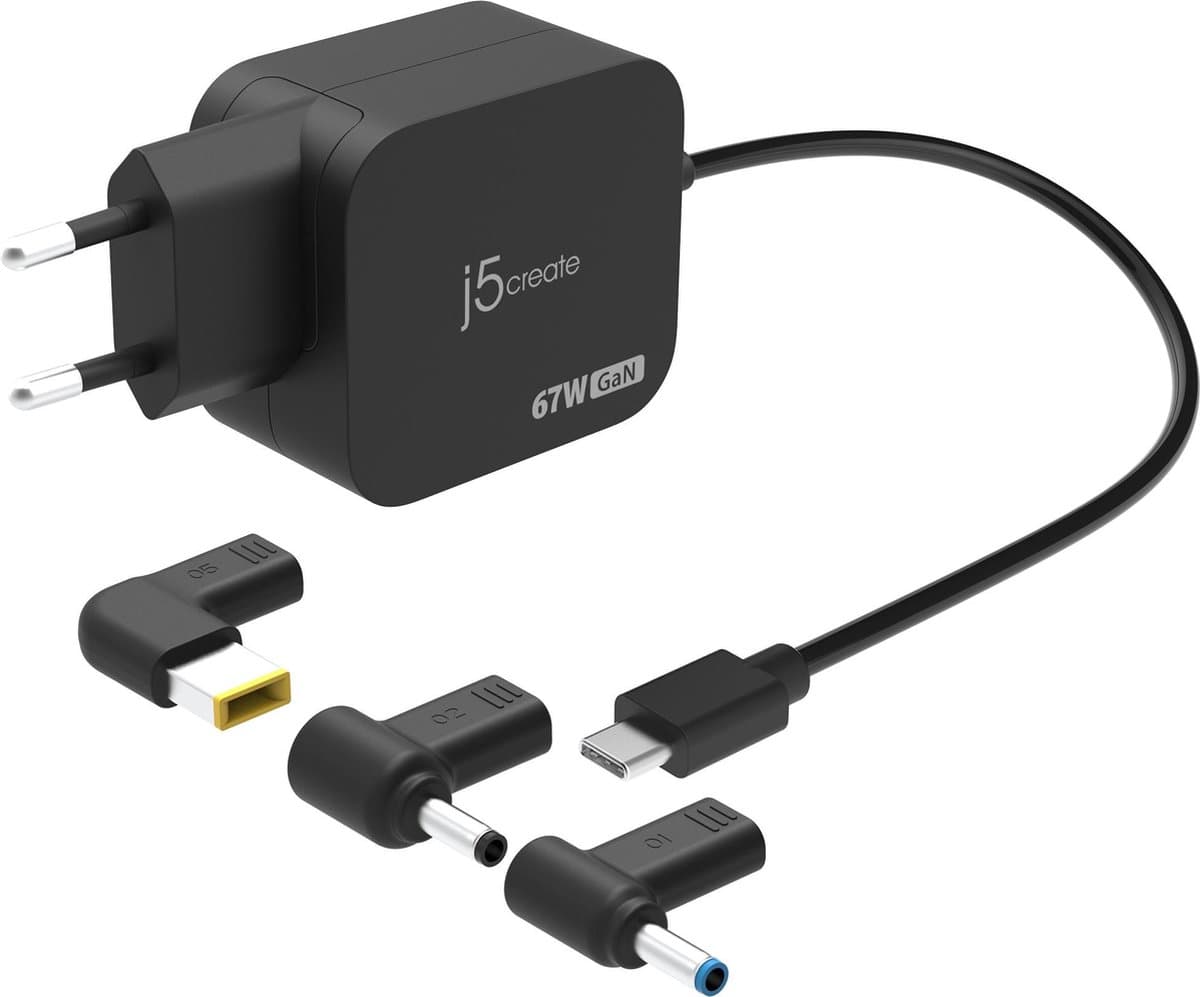 j5create 67W GaN PD USB-C-minioplader met 3 typen DC-connector - EU