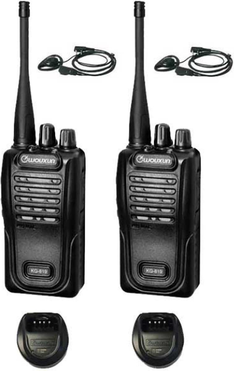 Set van 2 Wouxun KG-819 UHF IP55 PMR446 Portofoons met D-shape oortje