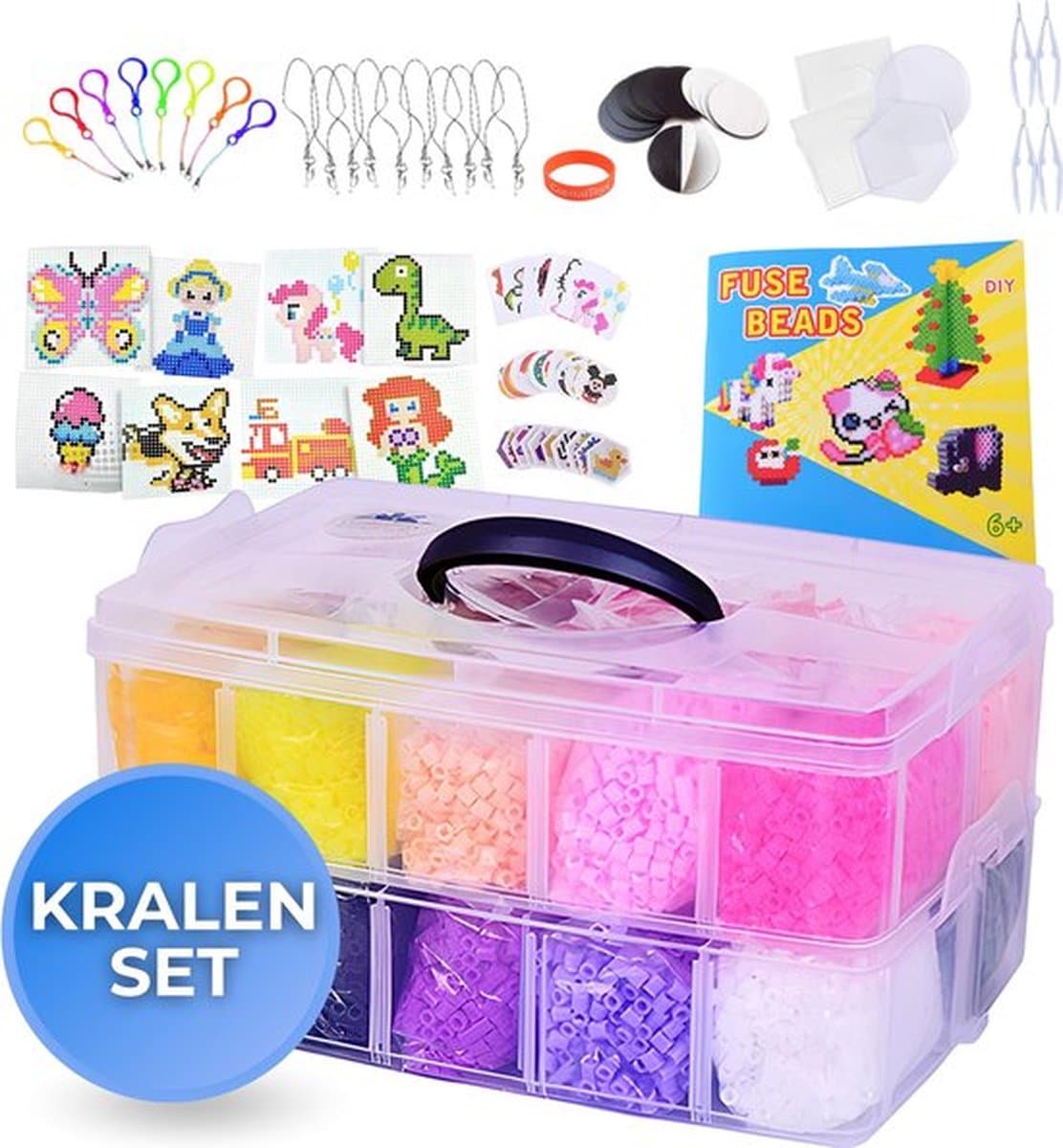 CosmoToys® Strijkkralen - Incl. Grondplaten & Voorbeeldenboekje - Creatief Speelgoed - Knutselkoffer - Speelgoed 5 Jaar - 23.000 Stuks - 23 Kleuren
