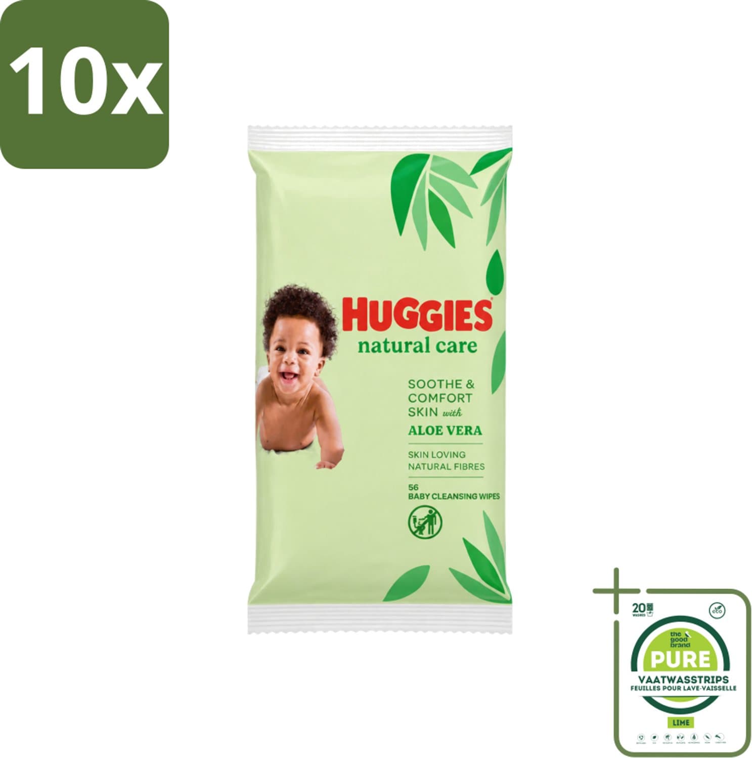 10 x Huggies - Billendoekjes - Huidvriendelijk - Met Aloë Vera - 56 Babydoekjes - Grootverpakking - Vaatwasstrips - Billendoekjes Voor Baby - Zachte Reiniging - Hypoallergeen - Aloë Vera - Vitamine E