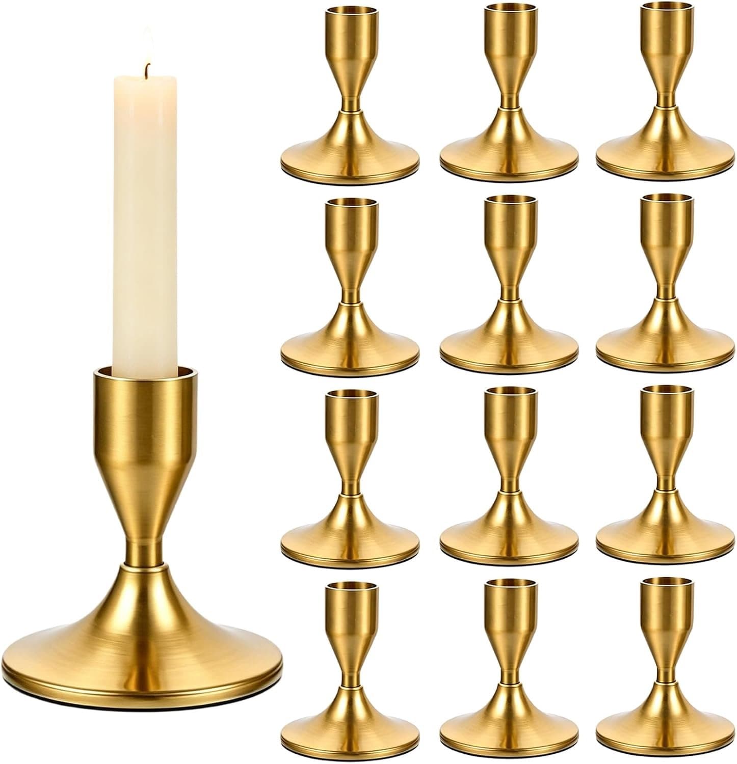 Kandelaars: set van 12 metalen kandelaars voor kegelkaarsen (ø 2,2 cm), decoratieve kandelaar voor bruiloft, Kerstmis, woonkamer, adventskrans, feest