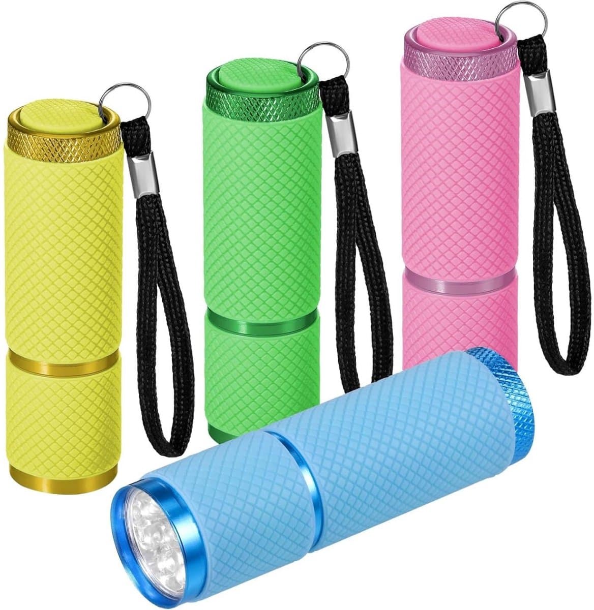 SSTRWGOOD Mini LED Zaklampen - 4 Stuks - Waterdichte Zaklamp met 9 LED - Superheldere Lichthelderheid en Fluorescerend Effect - Geschikt voor Outdoor, Camping en Noodgevallen - Aluminium Behuizing - Met draagkoord - Batterijen Niet Inbegrepen