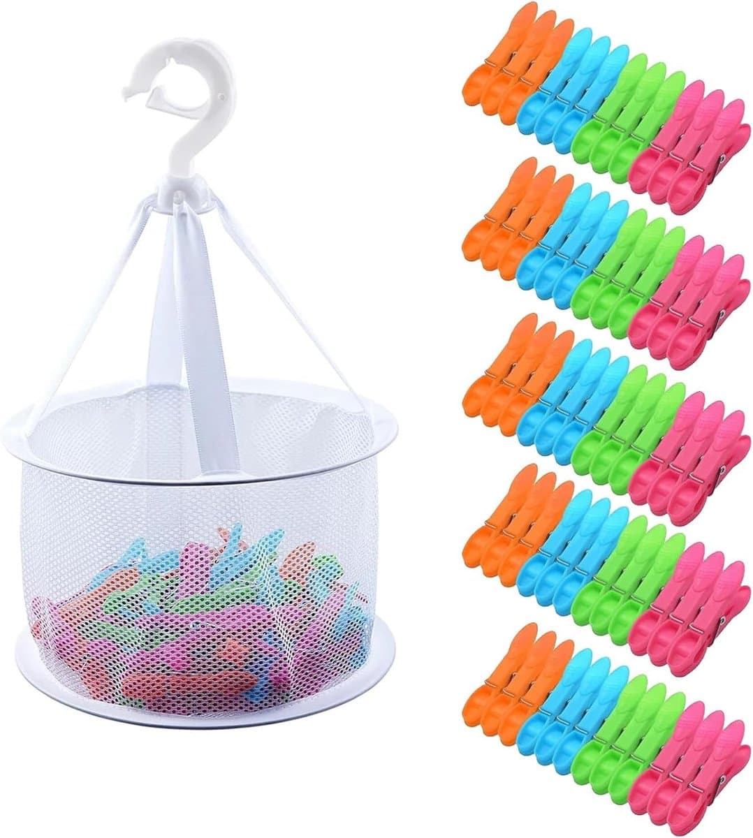 60 Stuks Wasknijpers met Mand, Windbestendige Kledingknijpers, Ademend Mesh voor Kleding, Sokken en Beddengoed