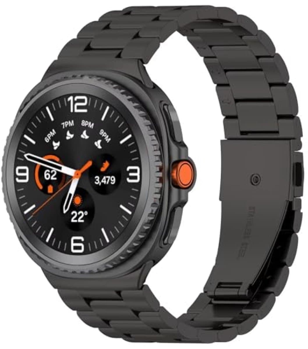 PromoHome Metalen Horlogeband voor Samsung Galaxy Watch 8 (40/44 mm) en Watch 8 Classic - Roestvrijstalen Band met No-Gap Design - Zwart