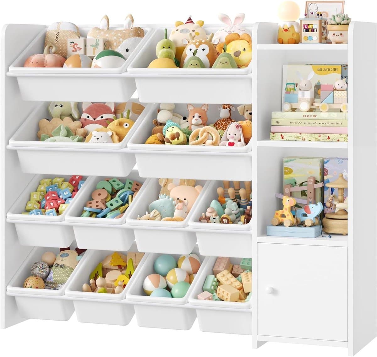 Kinder Opbergrek - Speelgoedkast Boekenkast - Kinderspeelgoed Organiseren - Met 12 Opbergboxen - 1125 x 100 cm - Wit