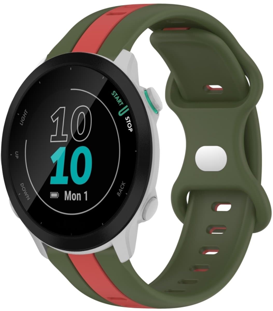 Voor Garmin Forerunner 55 20 mm vlindergesp tweekleurige siliconen horlogeband (rood + legergroen)