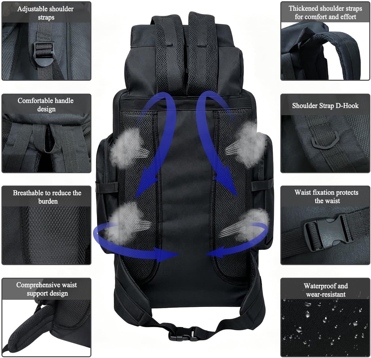 Rugzak 80-100 Liter - Waterdichte Hiking Rugzak - Lichtgewicht Molle Backpack - Voor Dames & Heren - Geschikt voor Kamperen, Wandelen, Trekking & Reizen