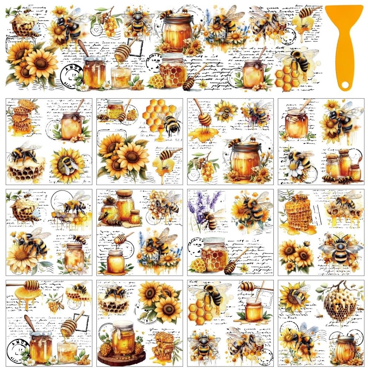 Dailygoods - Wrijven op Transferstickers met Honingbij en Zonnebloem Ontwerpen voor Ambachten