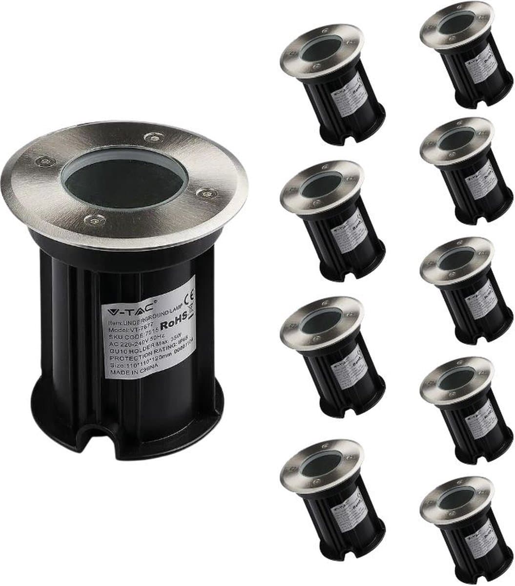 IP65 Outdoor inbouw LED Spotlight voor GU10 lamp (Set van 10) - Edelstaal - SILUMEN