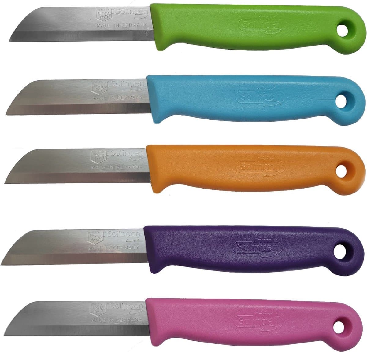 Solingen Schilmesje – RVS Glad – 16 cm met Blade Cover – Mix Kleur – 5 Stuks