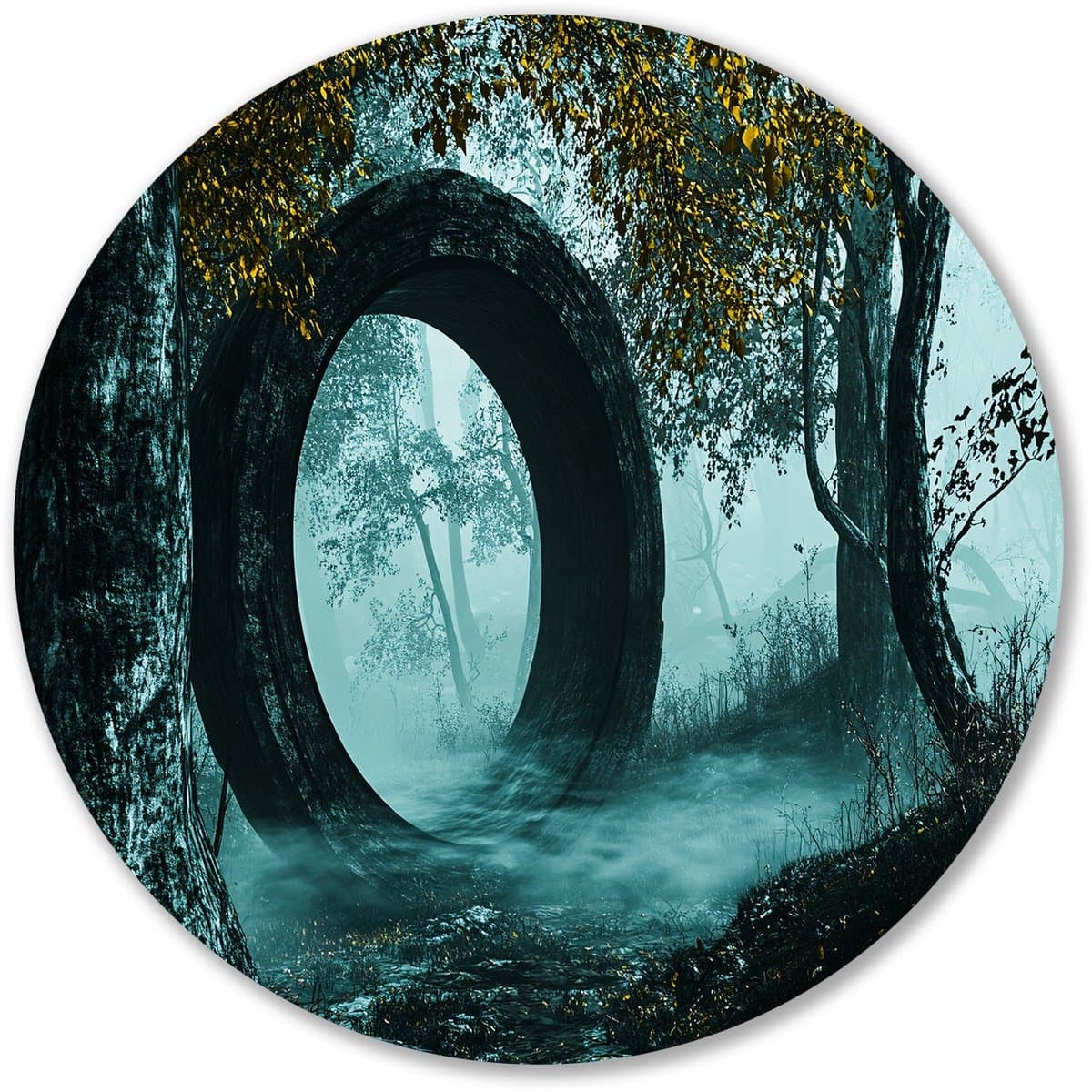Mystiek bos met ringvorm - Mysterie wandcirkel - Ronde wandprint ring - Surrealisme - Forex cirkels aan de muur - Eigentijdse wanddecoratie - Muurcirkel forex 90x90 cm