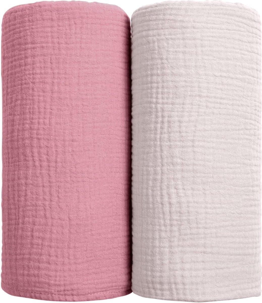Zachte katoenen baby wikkeldekens - Ademend & multifunctioneel - 2 stuks (roze)