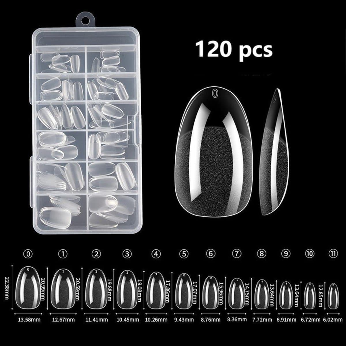 120 stuks nail art-tabletten, 12 maten kant-en-klare gelnagelcapsules voor doe-het-zelf-thuissalon,Amandelvorm