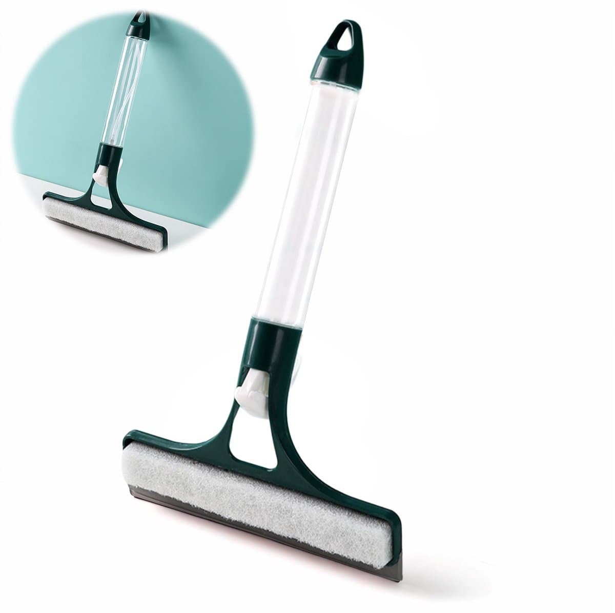 Reinigingsborstel - 3-in-1 - Raamtrekker - raamwisser professioneel schoonmaken raamreiniging - Met waterreservoir en schraapmes - Siliconen - 32 cm - Donkergroen