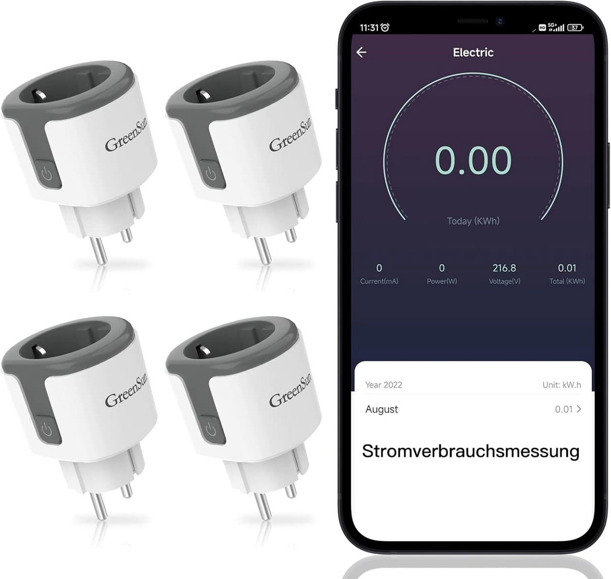 Set van 4 Slimme Wifi Stopcontacten met Stroomverbruik Meting en Timer