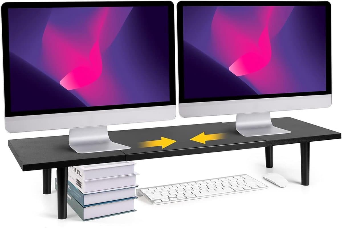 Verstelbare Dual-Monitor Stand - Ideaal voor Bureau - Monitorverhoger voor 2 Schermen - Bureau Organizer voor Computer/Laptop/Printer