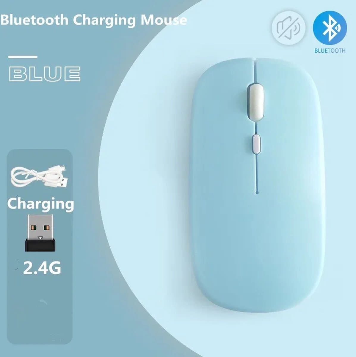 Draadloze oplaadbare geluidloze klik ergonomische bluetooth soft-touch muis (blue)