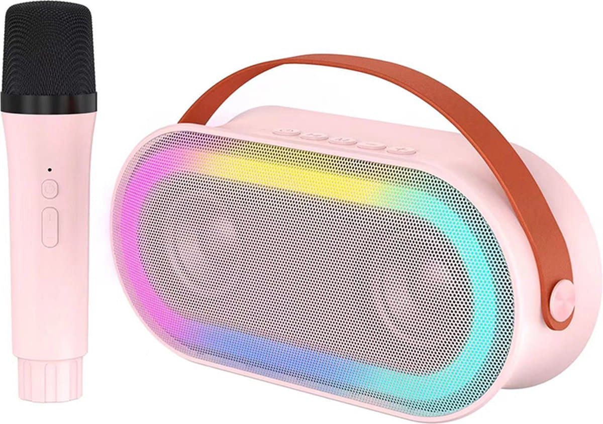 Woegel karaoke set A4 – met bluetooth en TF-kaart – oplaadbare accu – draadloze micro – voor kinderen – roze