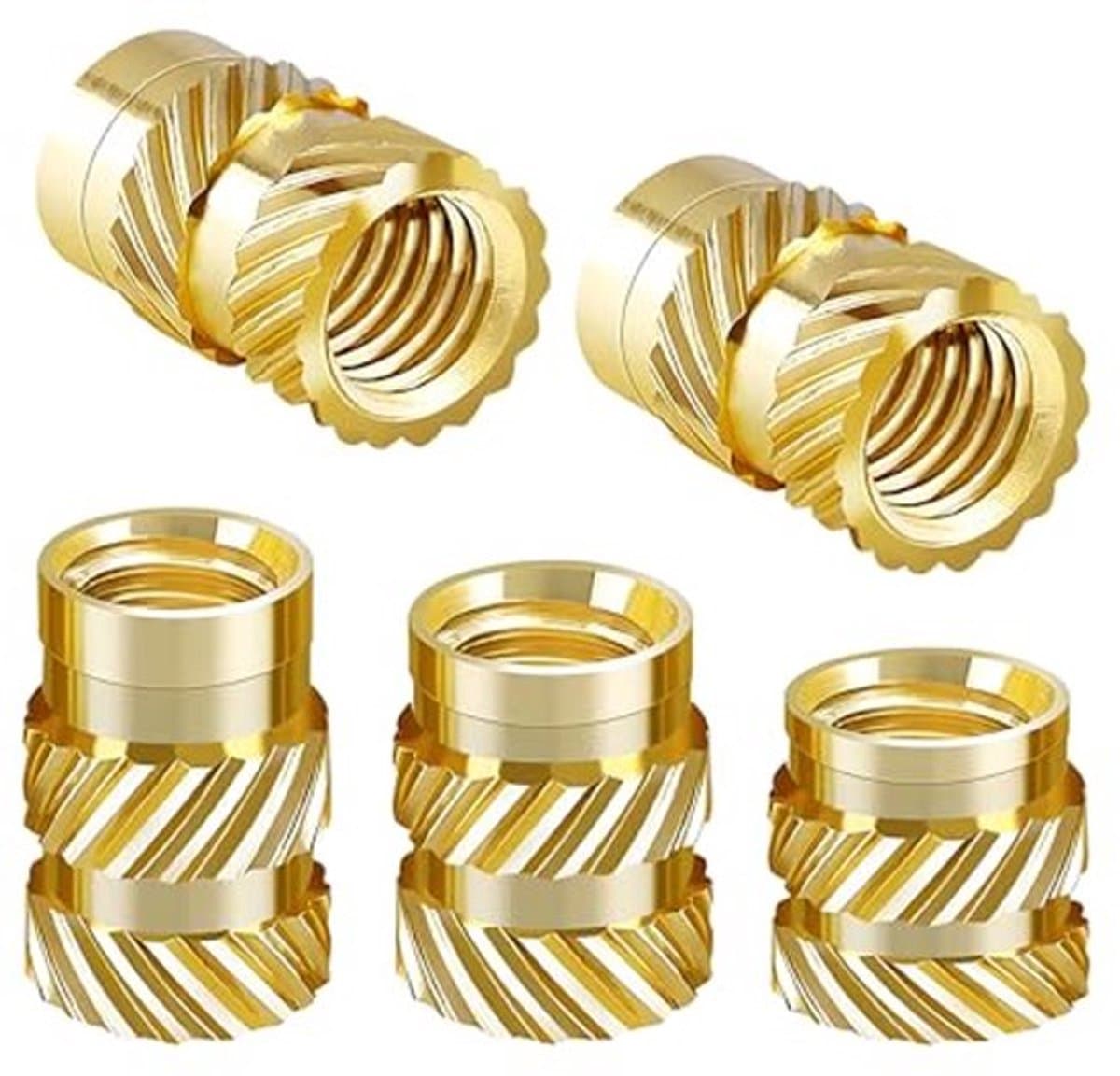 Verpakking van 100 schroefdraadinzetstukken, messing gekartelde moeren, assortiment schroefdraadinzetstukken voor kunststof onderdelen voor 3D-printers, M2 x 3 mm x 3 mm