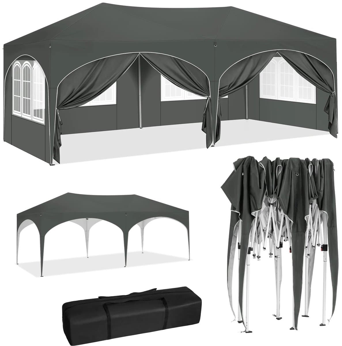 Brandistry partytent - Tent - Partytenten - Paviljoen - Opvouwbaar - 3x6m - Waterdicht - UV bescherming - Zijwanden - Grijs