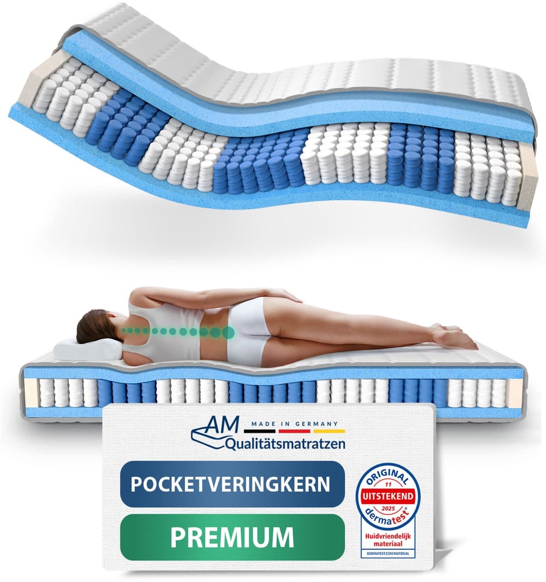 AM Qualitätsmatratzen - Hoogwaardig 7-Zone Pocketveringmatras 100x210 cm (H4) - 24 cm - Stevig - Pocketvering Matras 100 x 210 - TENCEL Lyocell tijk - ergonomisch matras